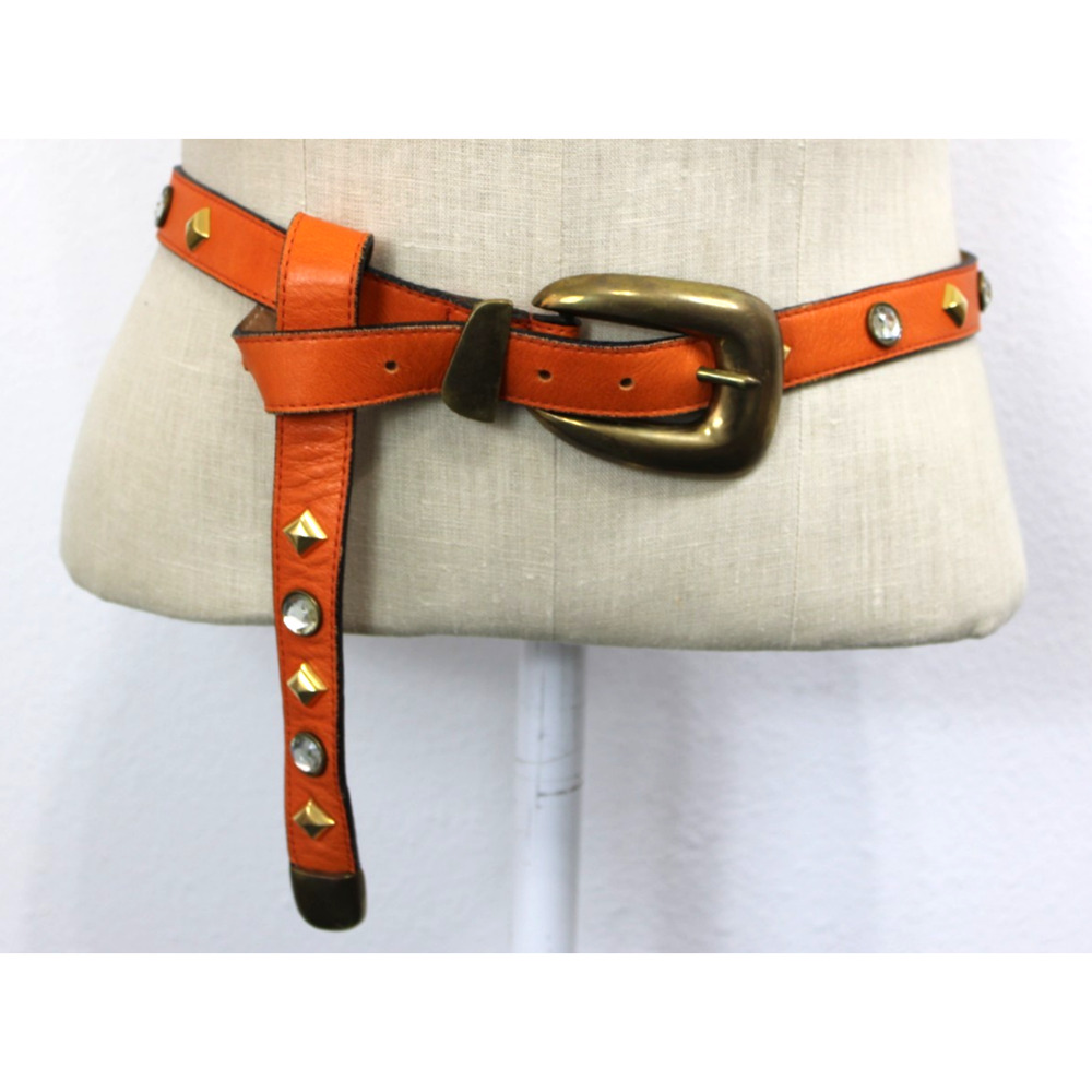 Vintage Streets Ahead Leather Belt Orange Studded Size L